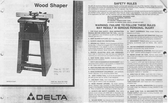 Delta 43-120 Wood Shaper Instructions Manual Rockwell 