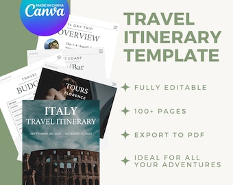 Travel Itinerary Template, Digital Editable Travel Planner, Trip Organizer, Traveling Guide, Travel Agent Vacation Checklist, Italy Guide