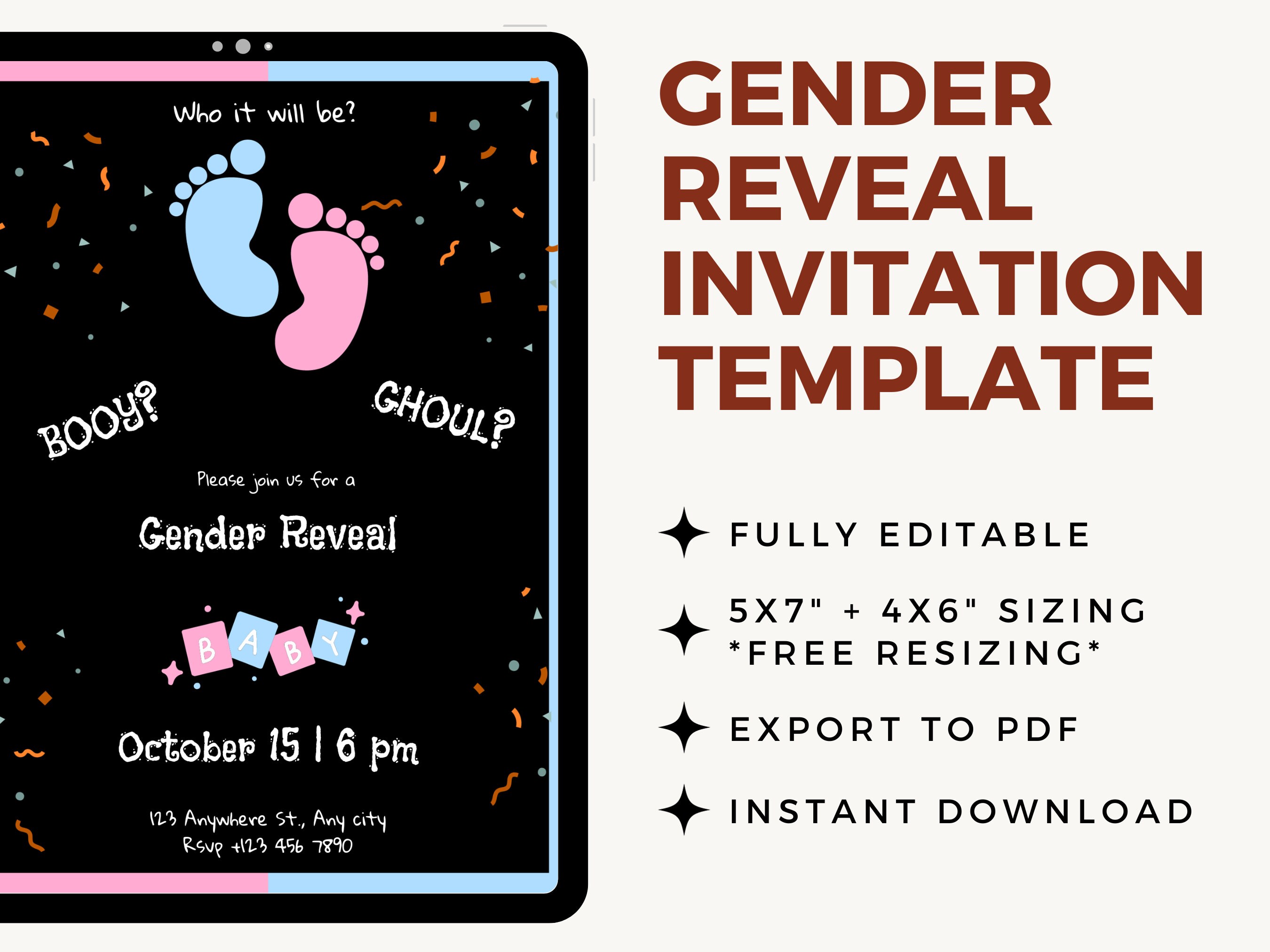 Halloween Gender Reveal Invitation Template | Customizable Canva Design ...