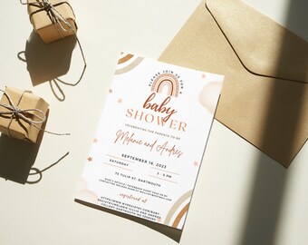 Editable Sunshine Baby Shower Invitation, Digital Baby Shower Template, Boho Sunshine, Printable Canva Template Instant Download, DIY Event