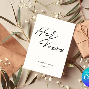 Plantilla moderna de tarjeta de votos de boda, votos editables para él y ella, libro de votos personalizado imprimible, recuerdo de votos de boda personalizados / Ella