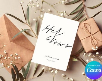 Modern Wedding Vow Card Template, Editable His And Her Vows, Printable Personalized Vow Book, Custom Wedding Vows Keepsake | Ella