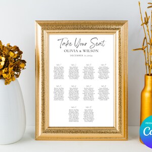 Seating Chart Template, Modern Editable Seating Chart, Minimalist ...