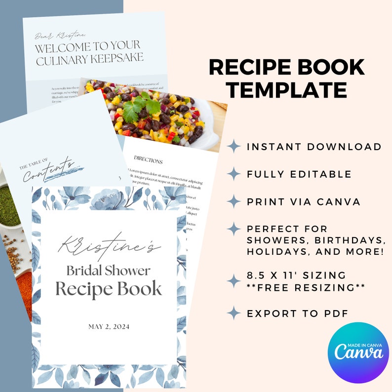 Via Recipes.pdf Personalized Bridal Shower Recipe Book: DIY Canva Template - Etsy