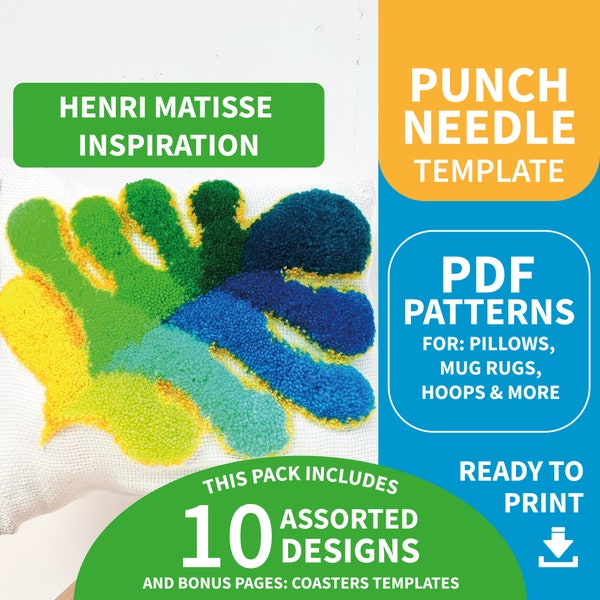 Henri Matisse Art Inspiration | Punch Needle PDF PATTERN | Printable Templates | Embroidery Beginners | DIY | Mug Rugs | Home Decor Gifts