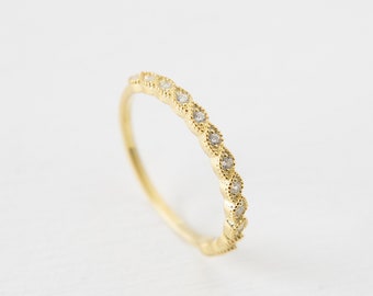 14K Minimalist Diamond Engagement Ring For Woman, Dainty Gold Ring, Tiny Ring, Thin Ring, Stacking Ring, Statement Ring, Wedding Ring
