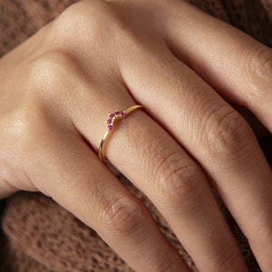 14K Delicate Ruby Ring, Simple Gold Ring, Minimalist Ring, Tiny Ring, Dainty Gold Ring, Gift for Her, Christmas Gift, image 4
