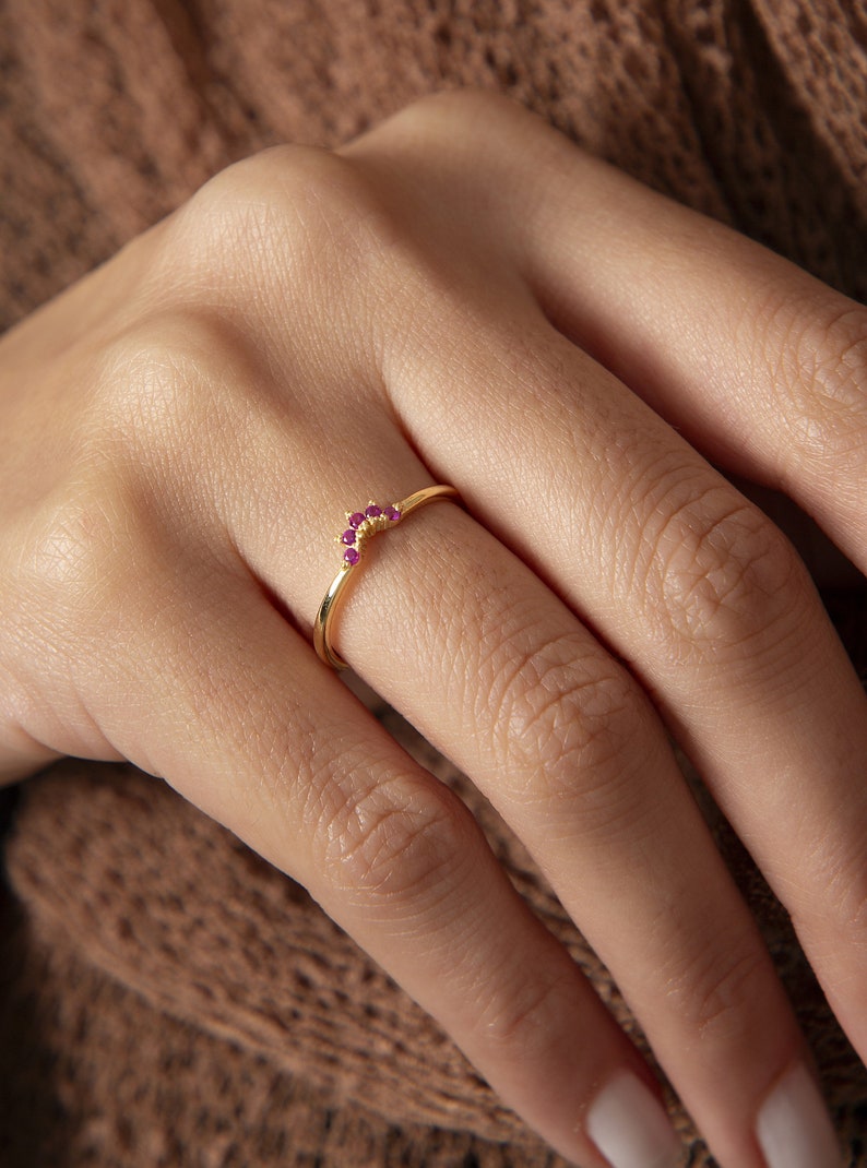 14K Delicate Ruby Ring, Simple Gold Ring, Minimalist Ring, Tiny Ring, Dainty Gold Ring, Gift for Her, Christmas Gift, image 4