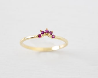 14K Delicate Ruby Ring, Simple Gold Ring, Minimalist Ring, Tiny Ring, Dainty Gold Ring, Gift for Her, Christmas Gift,