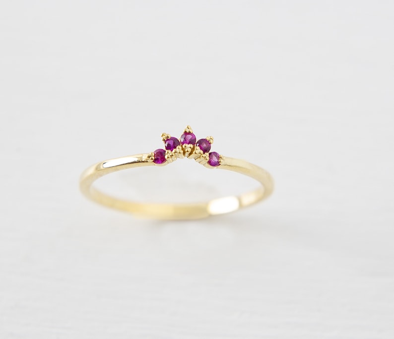 14K Delicate Ruby Ring, Simple Gold Ring, Minimalist Ring, Tiny Ring, Dainty Gold Ring, Gift for Her, Christmas Gift, image 1