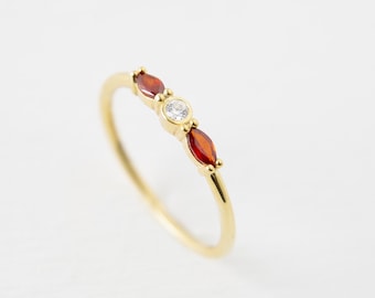 14K Gold Tiny Ring, Solid Gold Ruby Ring, Womens Red Ruby Stacking Ring, Minimalist Ruby Half Eternity Ring, Birthday Gifts,