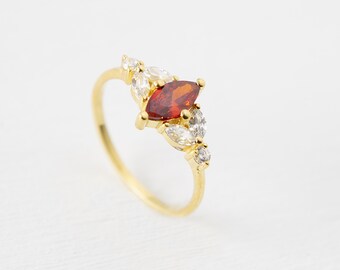 14K Garnet Engagement Ring,  Marquise Cut Red Ring, Dainty  Ring Solid Gold, Wedding Proposal Ring Women, Gift for Her