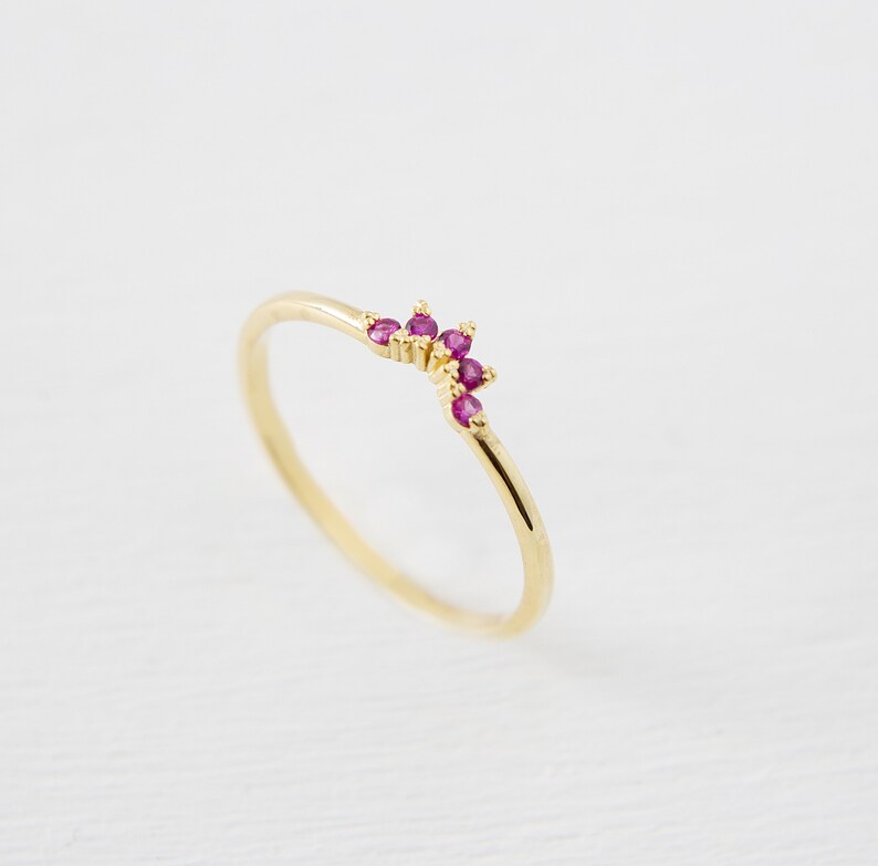 14K Delicate Ruby Ring, Simple Gold Ring, Minimalist Ring, Tiny Ring, Dainty Gold Ring, Gift for Her, Christmas Gift, image 3