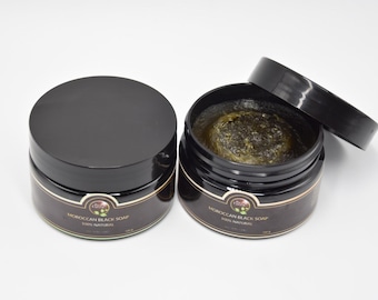 Jabón Negro Marroquí | Con Aceite de Argán, Aceite de Oliva o Eucalipto | 100% Orgánico | 200 g | Exfoliante Corporal