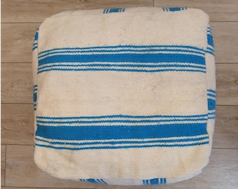 PUF BERBER KILIM Turkusowy | Ręcznie robiona wełna i bawełna | 60x60x20 cm | Styl boho chic | Idealny do siedzenia lub jako podnóżek | Sprzedawany bez wkładu