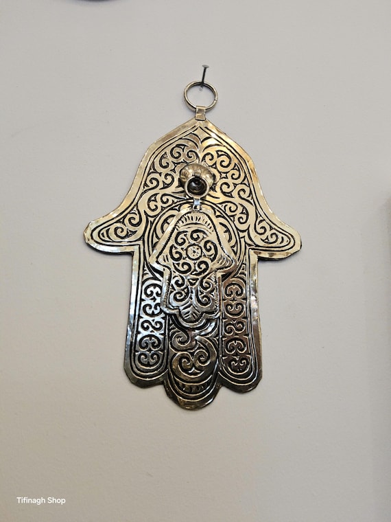 手作りハムサ ファティマの手 | 12x17cm | 金属製 | モロッコの守護の