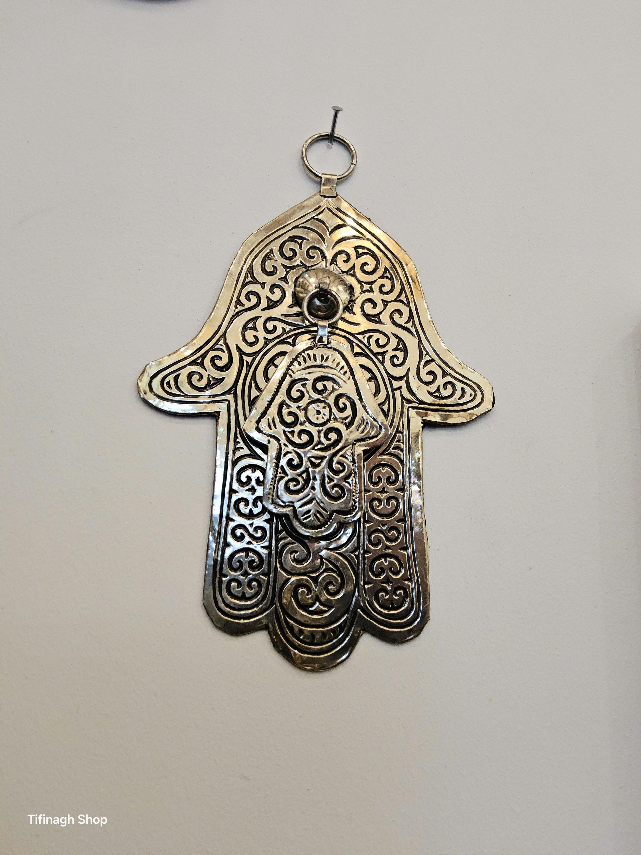 手作りハムサ ファティマの手 | 12x17cm | 金属製 | モロッコの守護の