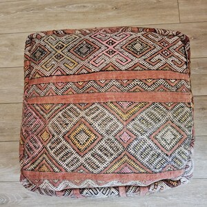 Handmade berber kilim POUF with Multi-Colored patterns | Wool | Boho Chic Style, Stylish Home Décor | Perfect for any Room | 60x60x20