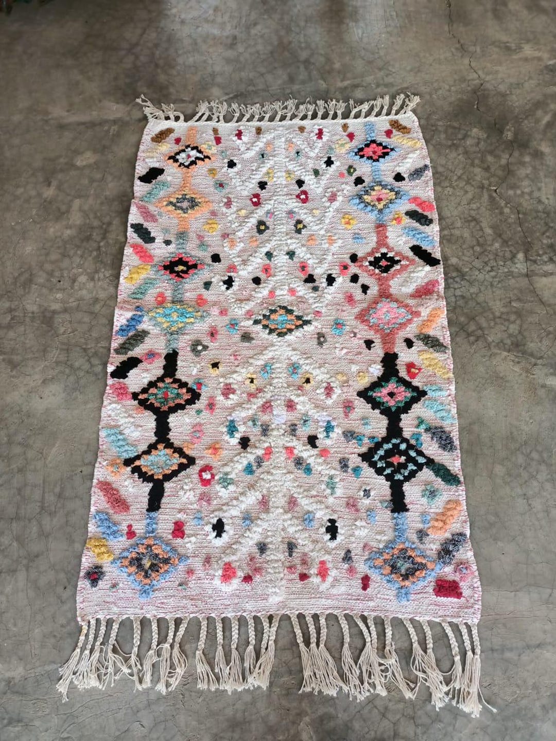New Boucherouite Rug | Azilal Design | 1.50m X 0.92m | Recycled Cotton ...