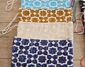 Moroccan Pochette Fourre-Tout | Mosaic Design | Zippée | Daily use | Coton Velours | Handmade | 26cm x 18cm