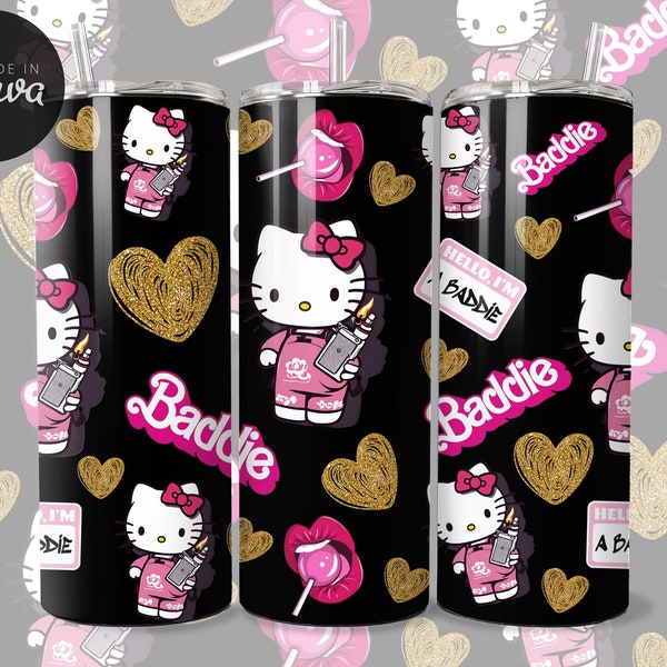 Pink Black Baddie Tumbler Wrap PNG, SEAMLESS baddie wrap,Bad bitch tumbler wrap skinny, Black Pink tumbler wrap, kitty baddie tumbler wrap