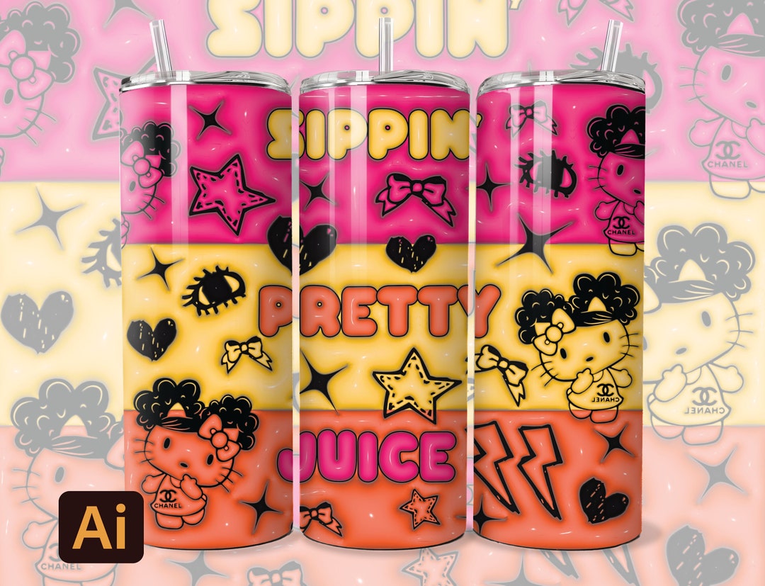 Sippin Pretty Juice PNG, Inflated Pink PNG, Kitty Tumbler Wrap,girly