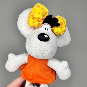 Peluche vintage Diddl Diddlina Mouse Thomas Goletz, morbido, con fiocco giallo, vestito carino, dimensioni 26 cm/10,5" Giocattolo nostalgico