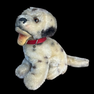 Vintage 1960er Jahre Plüsch Hund Drehkopf - Dekoratives Sammlerstück mit Lederhalsband