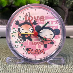 Vintage Pucca Wecker - Funktionierende Y2K Cartoon Uhr - koreanischer Charakter-Dekor - seltene Kawaii Schreibtischuhr