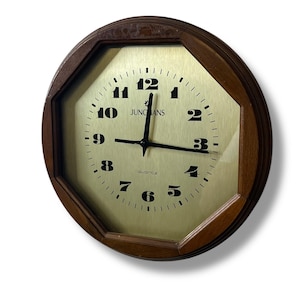 Vintage 1960s Junghans Wall Clock – Art Deco Wooden & Brass Design – Working Condition