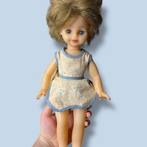 Vintage Rubber Doll: Blonde Hair, Blue Dress, Moving Eyes