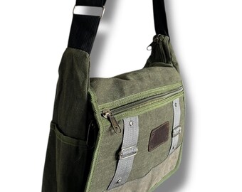 Y2K Army Green Messenger Bag | 2000s Grunge Shoulder Bag