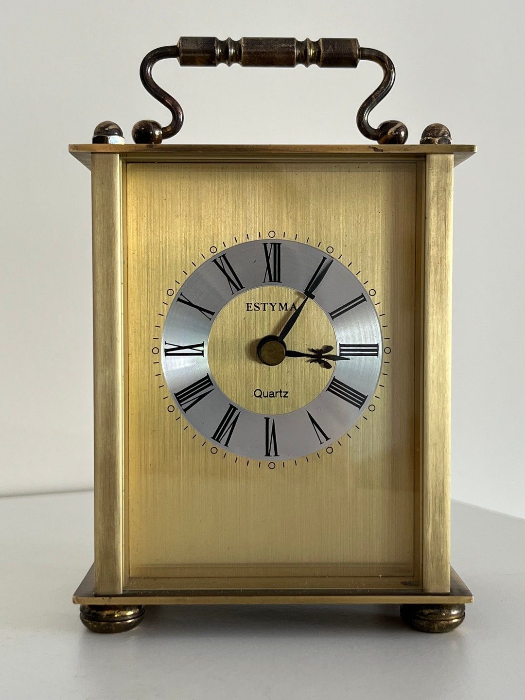Vintage ESTYMA Solid Brass Carriage Clock West Germany, Vintage Desk