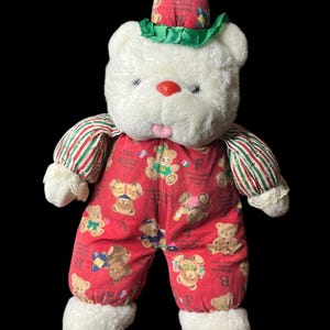 Rare 1980s White Teddy Bear Plush with USA & Italy Flags – Vintage Soft Toy – Nostalgic Collectible – 42 cm
