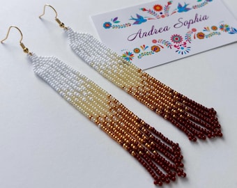 Indigenous Handmade Beaded Earrings: Earth Tones Gradient, Native American Beadwork Jewelry, Indigenous Owned Shop