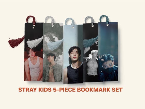 Stray Kids Bookmark Set - 5 Laminated K-Pop Bookmarks with Tassels,Fan Gift, STAY Collectible