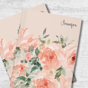 Peach Floral hardcover journal, personalized journal, gift for her, peach floral journal, floral journal