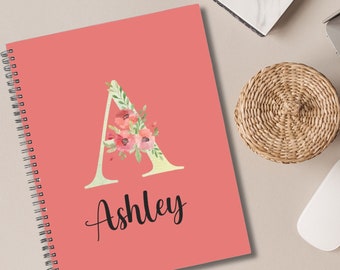 Poppy Monogram Personalized spiral notebook,8.5 in x 11in spiral notebook,Personalized with name,custom journal,gift for her,gift for friend