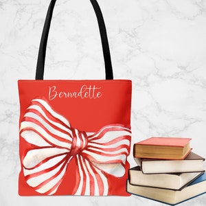 Red Bow Tote Bag, Bow bag, personalized tote bag, grocery tote, work bag, personalized gift, carry all, gift for teacher