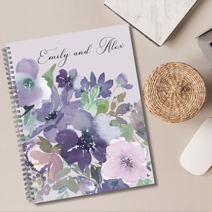 Purple Floral Personalized spiral notebook,8.5 in x 11 in spiral notebook,Personalized  notebook,custom journal,gift for her, sketch book