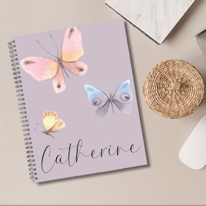 Butterfly Personalized spiral notebook, 8.5 in x 11 in spiral notebook,Personalized with name, custom journal, gift for her, gift for friend