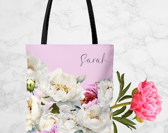 Peony Tote Bag, personalized peony tote bag, custom tote bag, gift for gardener, gift for friend, custom peony bag, shopping bag