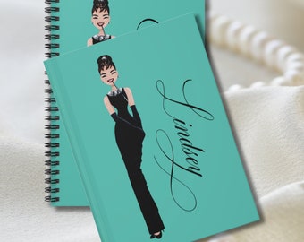 Audrey Hepburn Personalized Hardcover Journal, travel journal, gift for her, dress journal, bridesmaid gift, Journal, Breakfast at Tiffany's