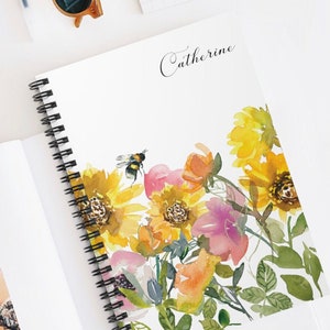 Sunflower spiral personalized notebook\ personalized journal\Sunflowers\gift for her\diary\travel journal