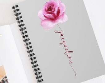 Rose and script personalized spiral journal, spiral notebook, Personalized with name, travel journal, writing journal, gift for her