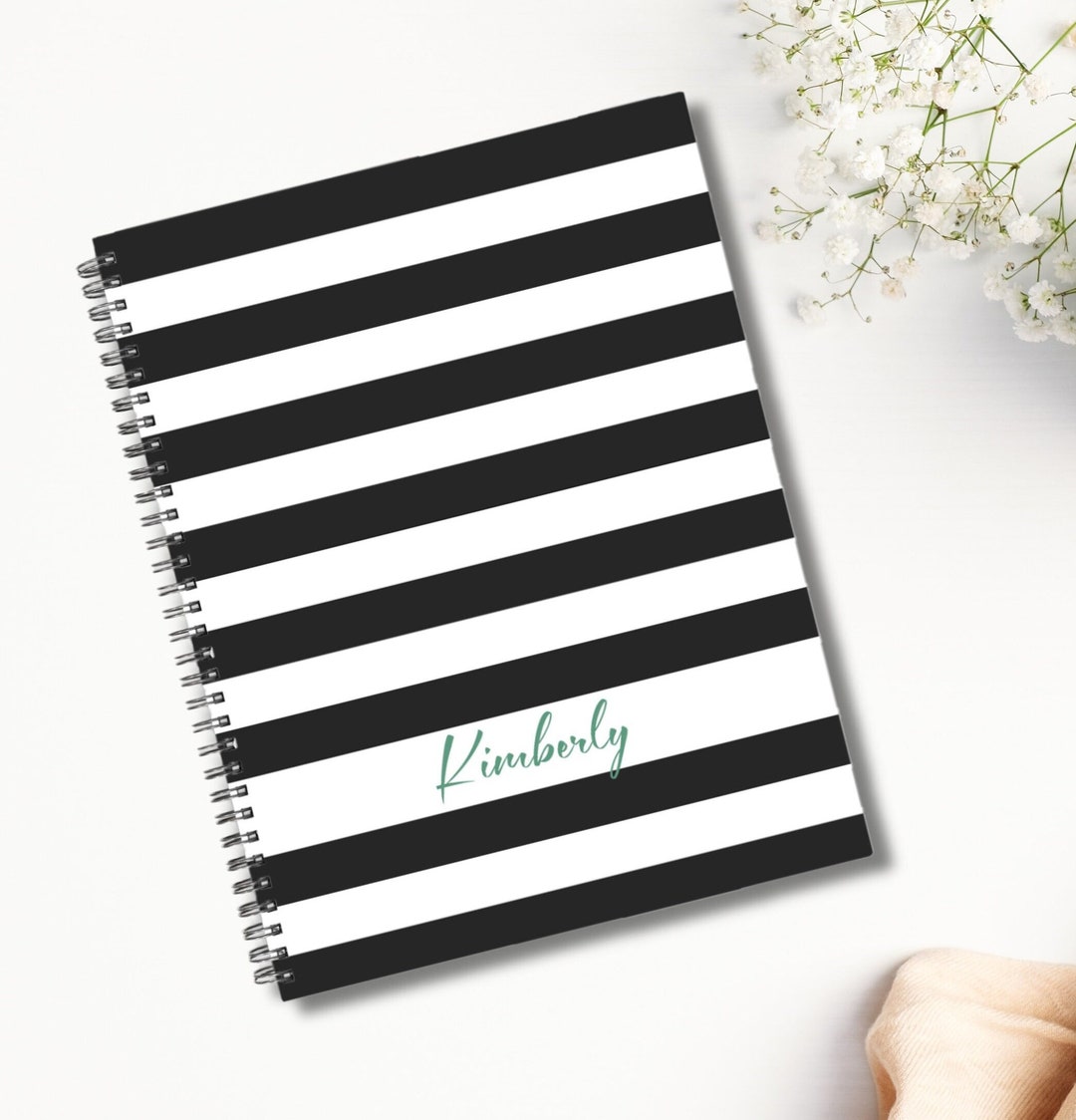 Personalized Black and White Stripe Spiral Notebook, 8.5x11 Journal - Etsy