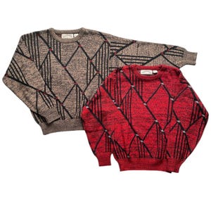 Mens Vintage Marquis Sweaters Long Sleeve Pullover Brown Red Crew Neck, Size Small