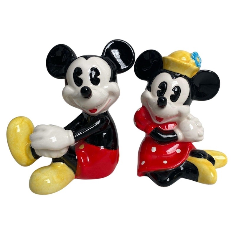 Vintage Disney Malaysia Musse och Mimmi Pigg sittande keramikfigurer set om 2 bild 1