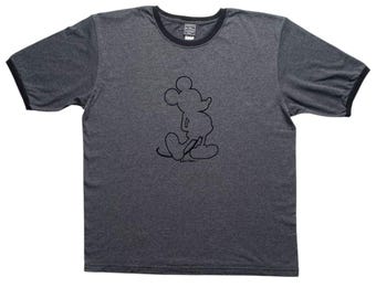 Vintage Walt Disney Autentiska Kläder Musse Pigg Outline T-shirt Grå, Storlek L