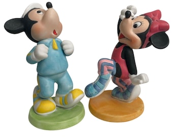 Vintage Disney Minnie Mickey Mouse jogging entraînement aérobic figurines en céramique